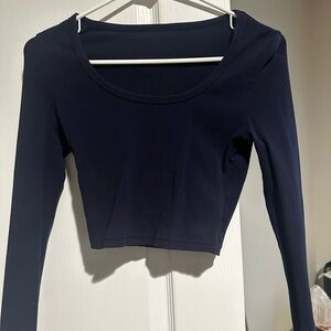 Navy Blue Long Sleeve Crop Top